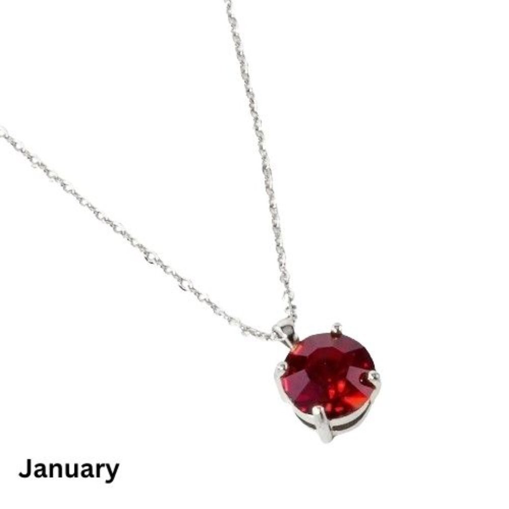 Womens Birthstone Stainless Steel Pendant Necklace